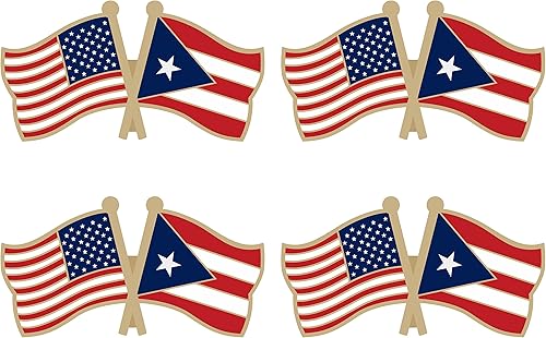 Pines de solapa con doble bandera de Puerto Rico, pequeño, mini insignia de amistad puertorriqueña, paquete de 4, Acero aleado, No