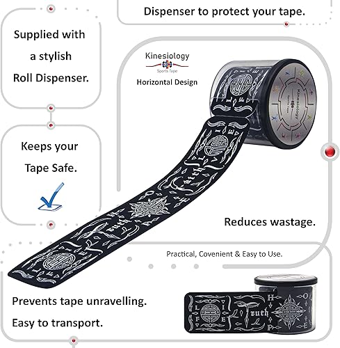 Vista 48 de Cinta de kinesiología precortada con dispensador – Cinta muscular deportiva vertical latina – Sintético Negro 16.4 ft 20 tiras – Cinta de Latina