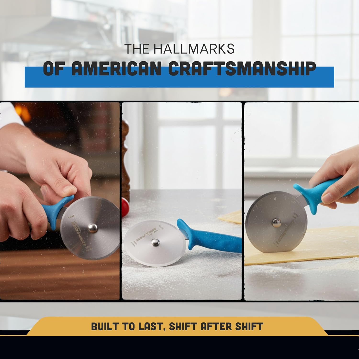 Dexter-Russell P177AH 4-Inch Pizza Cutter with High-Heat Blue Handle | DEXSTEEL® Stain-Free High Carbon Steel Blade | Commercial Grade, Dishwasher Safe