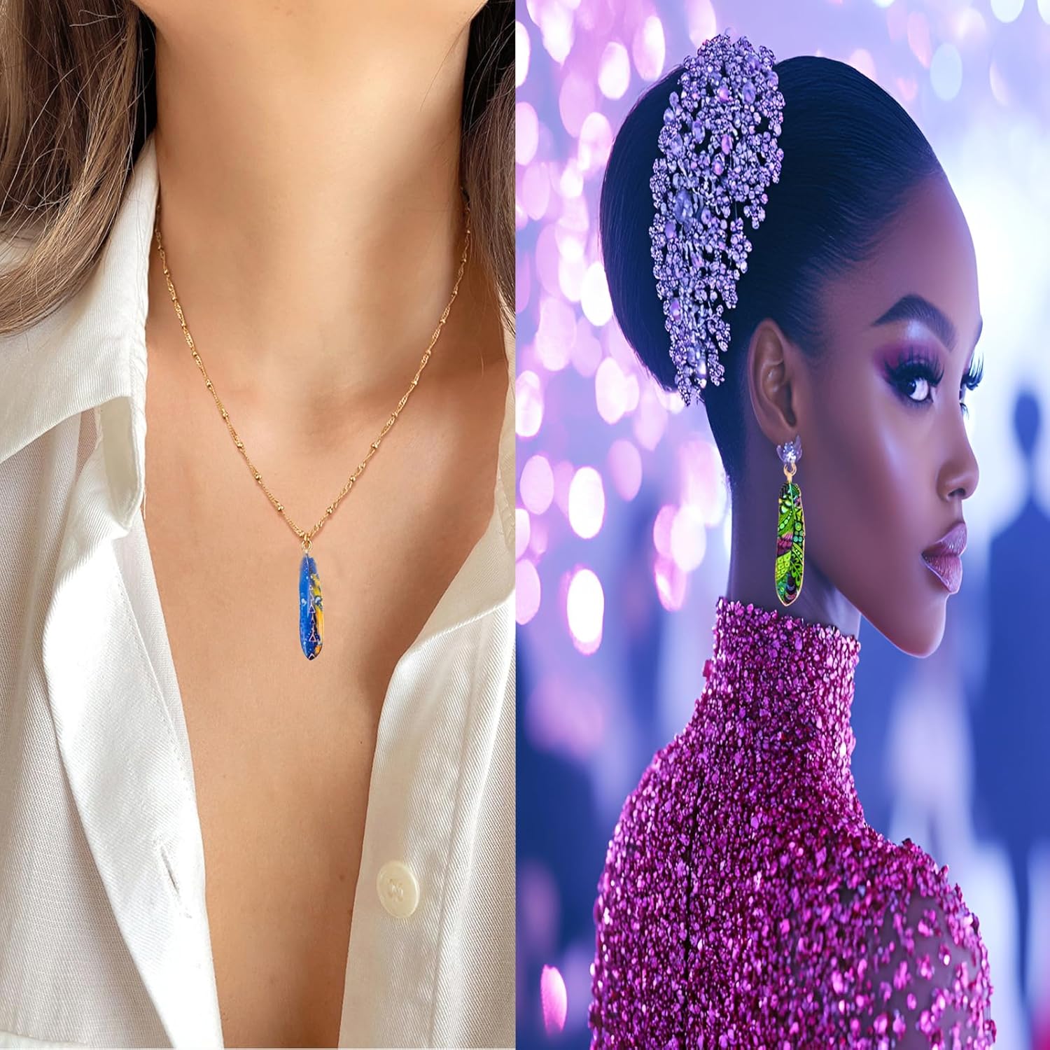 40 PCS Feather Charms, Colorful Native American Pendants Beads Alloy Flower Printed Leaf Plumage Enamel Feather Charms for Jewelry Making Bulk, with Box - Image 7