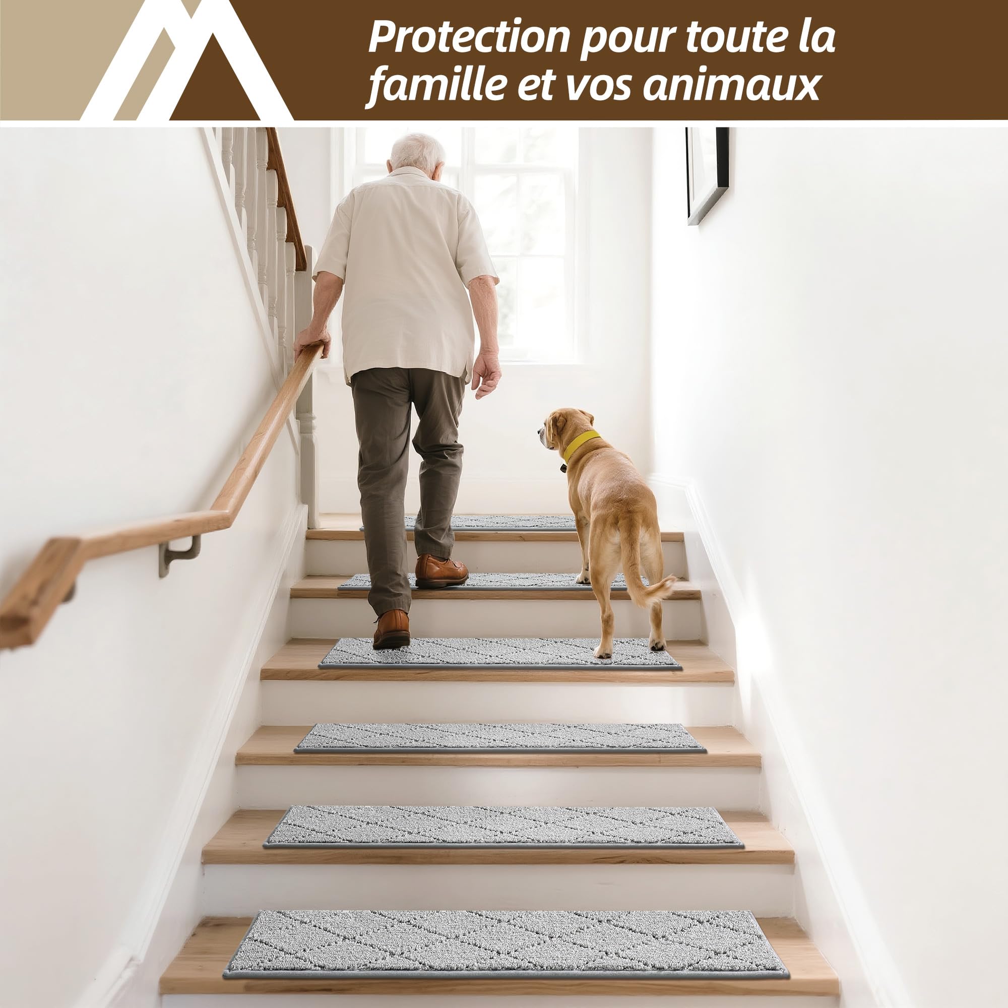 COSY HOMEER Tapis Escalier Antidérapant Lot de 15, 70 x 22 cm – Moquette Escalier Rutschfeste, Lavable en Machine, 100% Polyester, Dos TPE, Gris