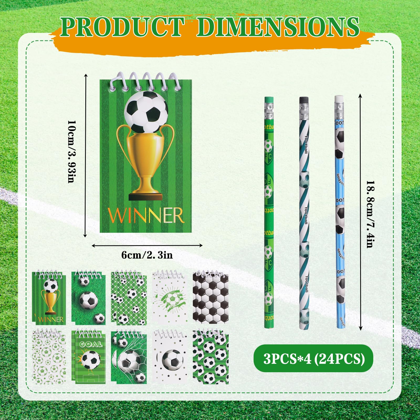 Carnet de notes football 20 pièces 24 crayons pour anniversaire fête classe fournitures bureau