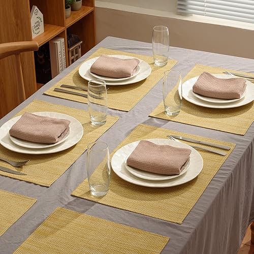 Miniatura 6 de AHHFSMEI Juego de 6 manteles individuales para mesa de comedor, manteles individuales de vinilo tejido de plástico, antideslizantes, aislamiento