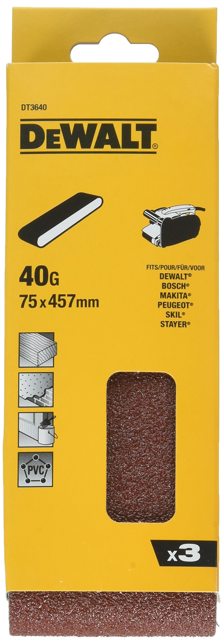DeWalt 75 X 457mm Sanding Belts 75mm x 457mm 40g Pack of 3
