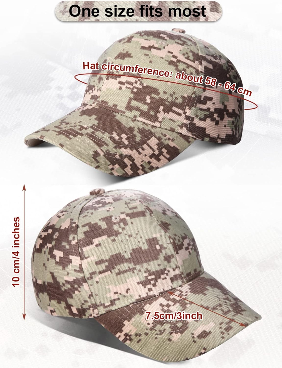 10 Pieces Military Camouflage Baseball Cap - Adjustable Camo Hat for Fishing, Sports, Hunting - Outdoor Headwear for Men and Women
