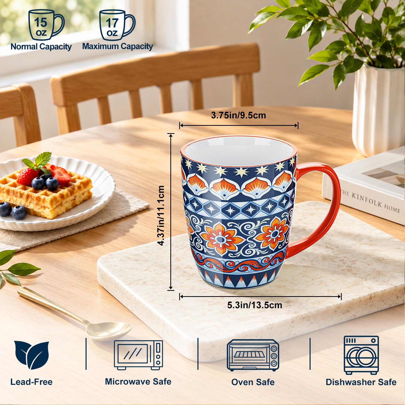 EXREIZST Porzellan Kaffeebecher 6er Set, 500 ml, Boho, spülmaschinenfest