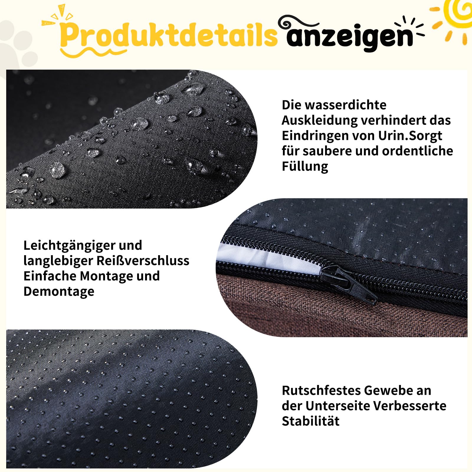 Cama ortopédica para perros medianos y grandes, 109 x 84 x 21 cm, esponja de alta densidad con alto rebote, lavable con funda extraíble, cómoda, antideslizante, impermeable, marrón oscuro