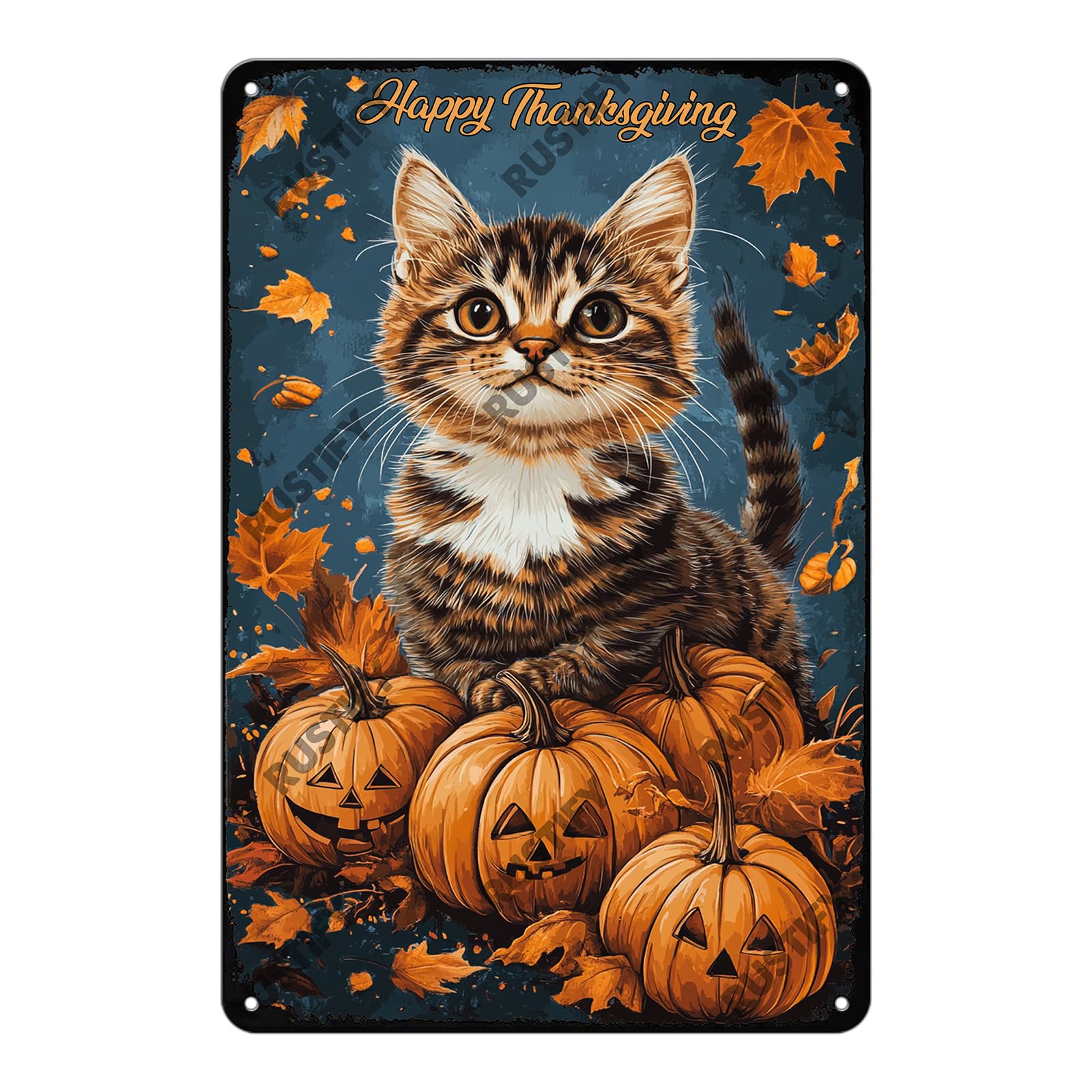 Anceky Cat Thanksgiving Day Tin Sign Vintage Metal Sign Wall Decor for Outdoor Entryway Home Garage Backyard 12×16 Inch