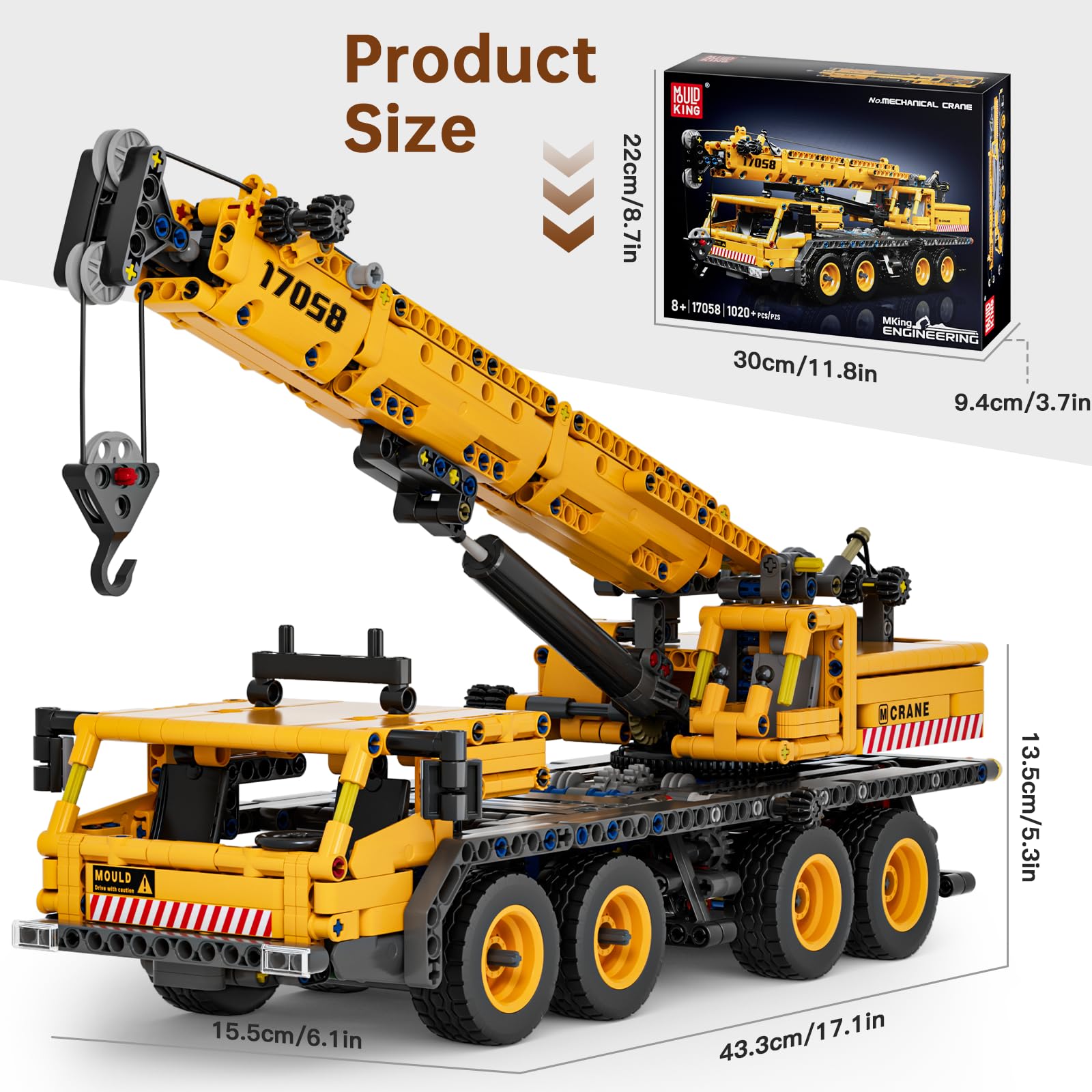 Mould King Technik 17058 Mechanischer Kran Bausteine Spielzeug Statische Version 997 Teile Klemmbausteine LKW Kranwagen Spielzeug Geschenk Für Kinder Ab 8 Jahre (Ohne Motor)