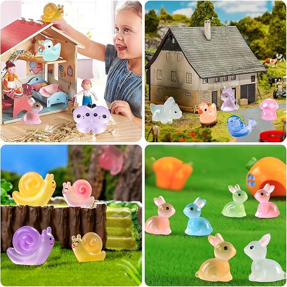 136PCS Mini Luminous Resin Animals, Cute Tiny Small Resin Animals Little Plastic Animal Figurines Small Ducks Bulk Glow in the Dark for Fairy Garden Dollhouse Plant Decorations