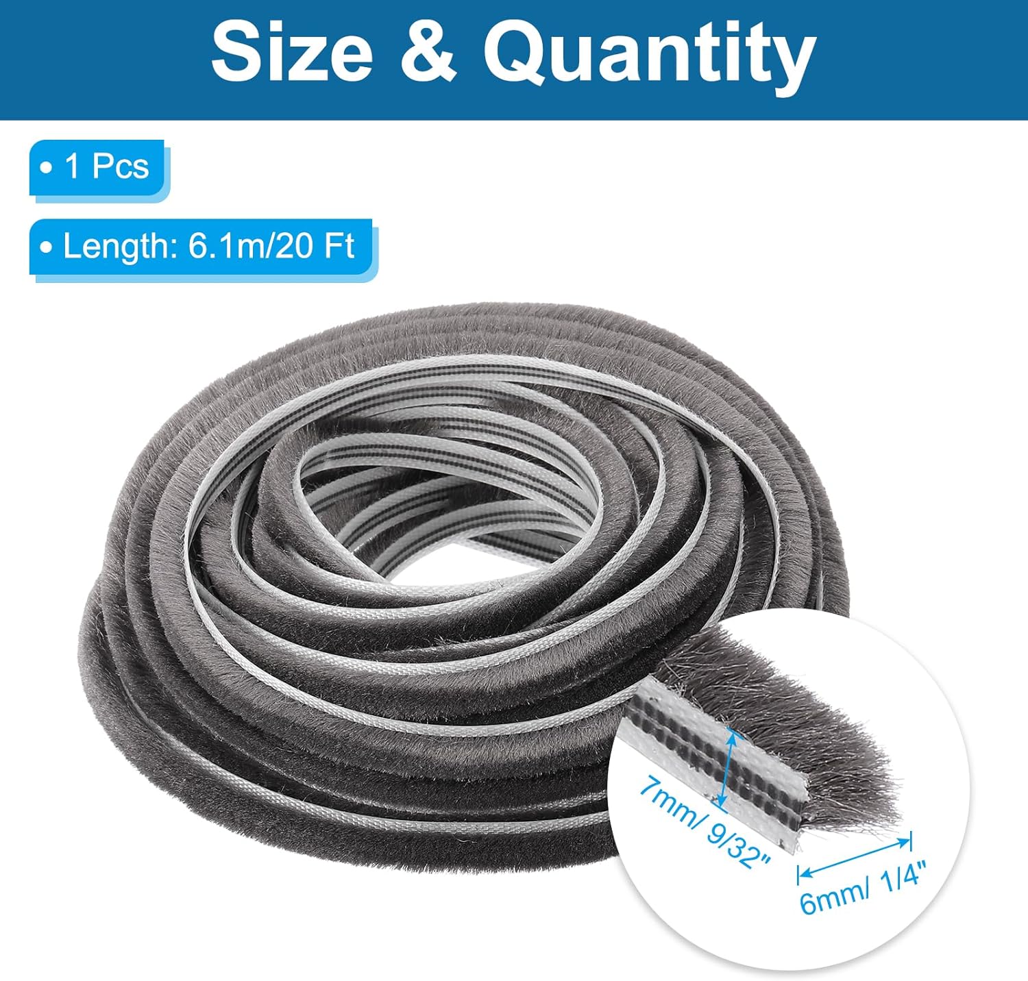 PATIKIL Brush Weather Stripping, 9/32" x 1/4" x 20 Ft Card-Slot Seal Strip Door Brush Stripping Non-Adhesive for Sliding Sash Door Window Wardrobe Seal