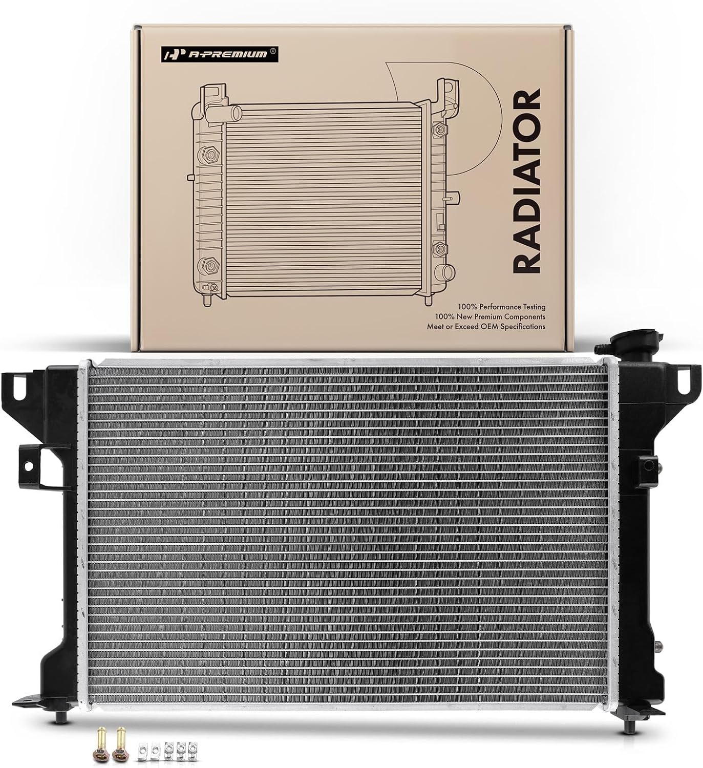 A-Premium Engine Coolant Radiator Assembly with Transmission Oil Cooler Compatible with Chrysler Dynasty, Imperial, New Yorker & Dodge Dynasty, Automatic Transmission, Replace# 8011109, 4401921