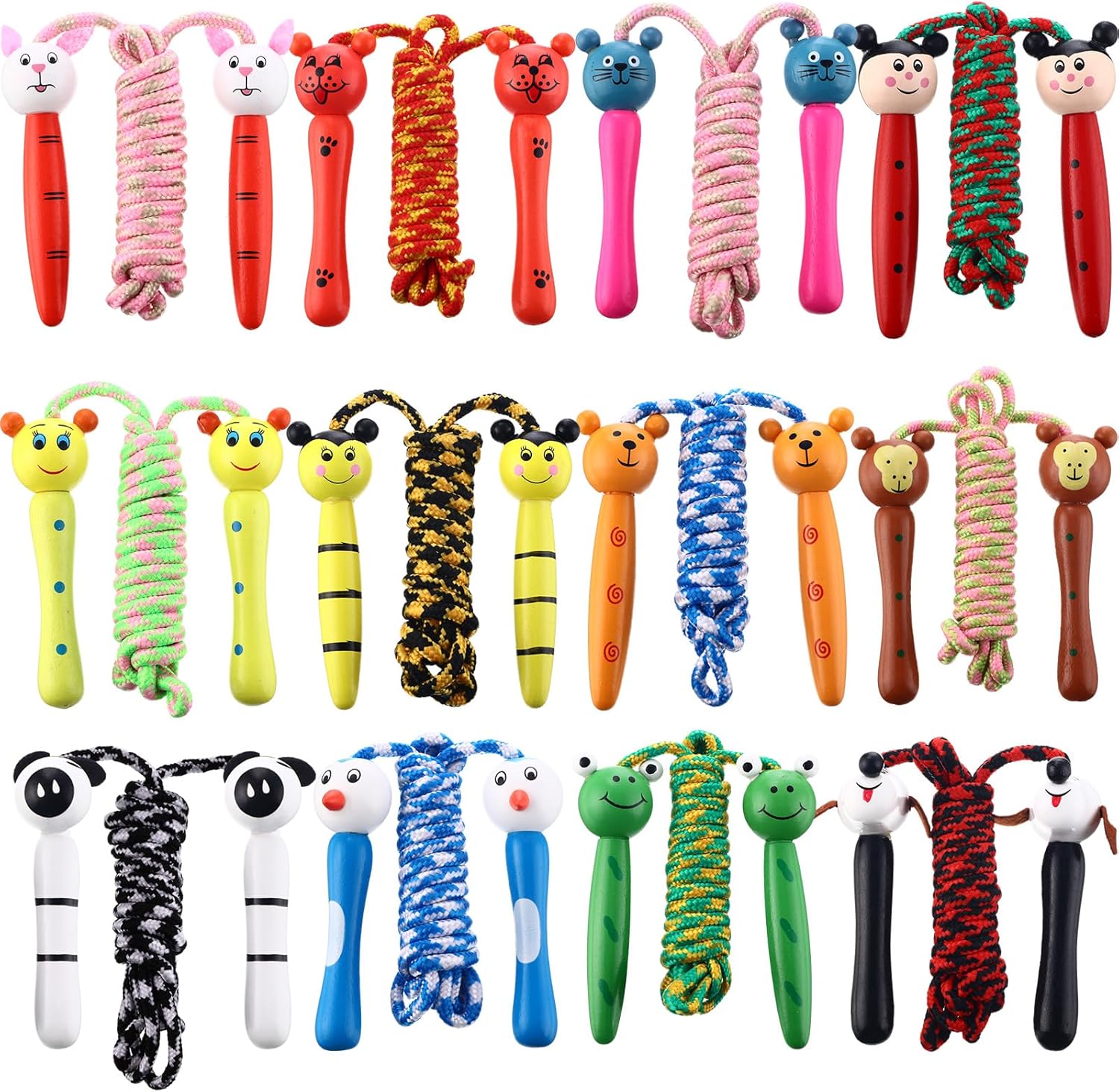 RoundFunny 12 Pack Jump Rope Bulk with Wood Handles for