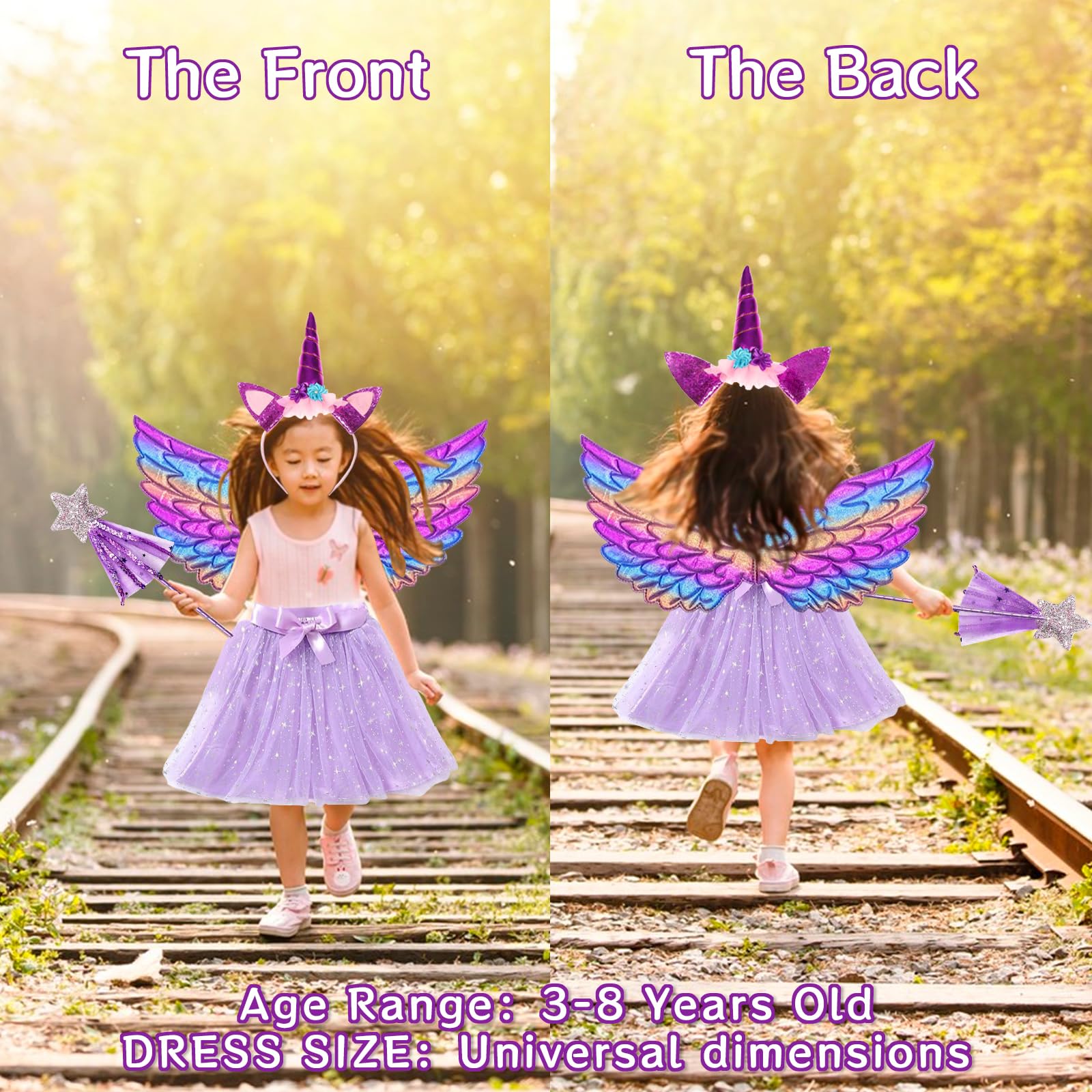 AQXONG 4 Pcs Disfraz Unicornio Niña, Conjunto de Cosplay de Unicornio, Disfraces de Fiesta de Unicornio, Faldas de Niña para Niñas de 3 a 8 Años - 4