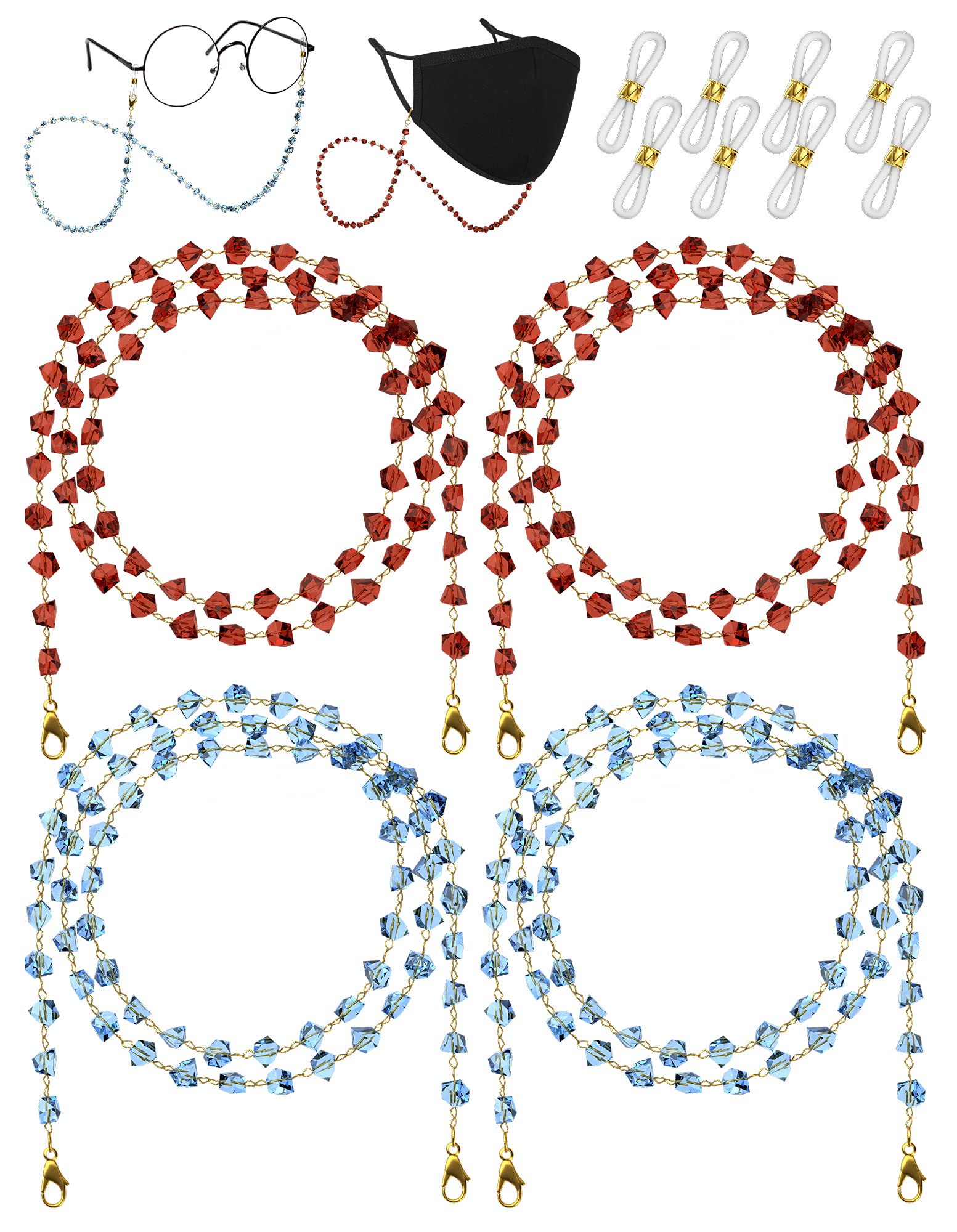 OPTIPAK | Eyeglass & Mask Chains for Women | 2 Pack | Mask Holder & Lanyard | Adjustable Stylish Crystal Neck Chains