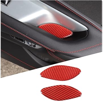 CHEAYAR Soft Real Carbon Fiber Car Door Storage Box Mad Cushion Trim Cover Compatible with Corvette C8 Stingray Z06 Z51 2020 2021 2022 2023 Interior Decoration Accessories Red