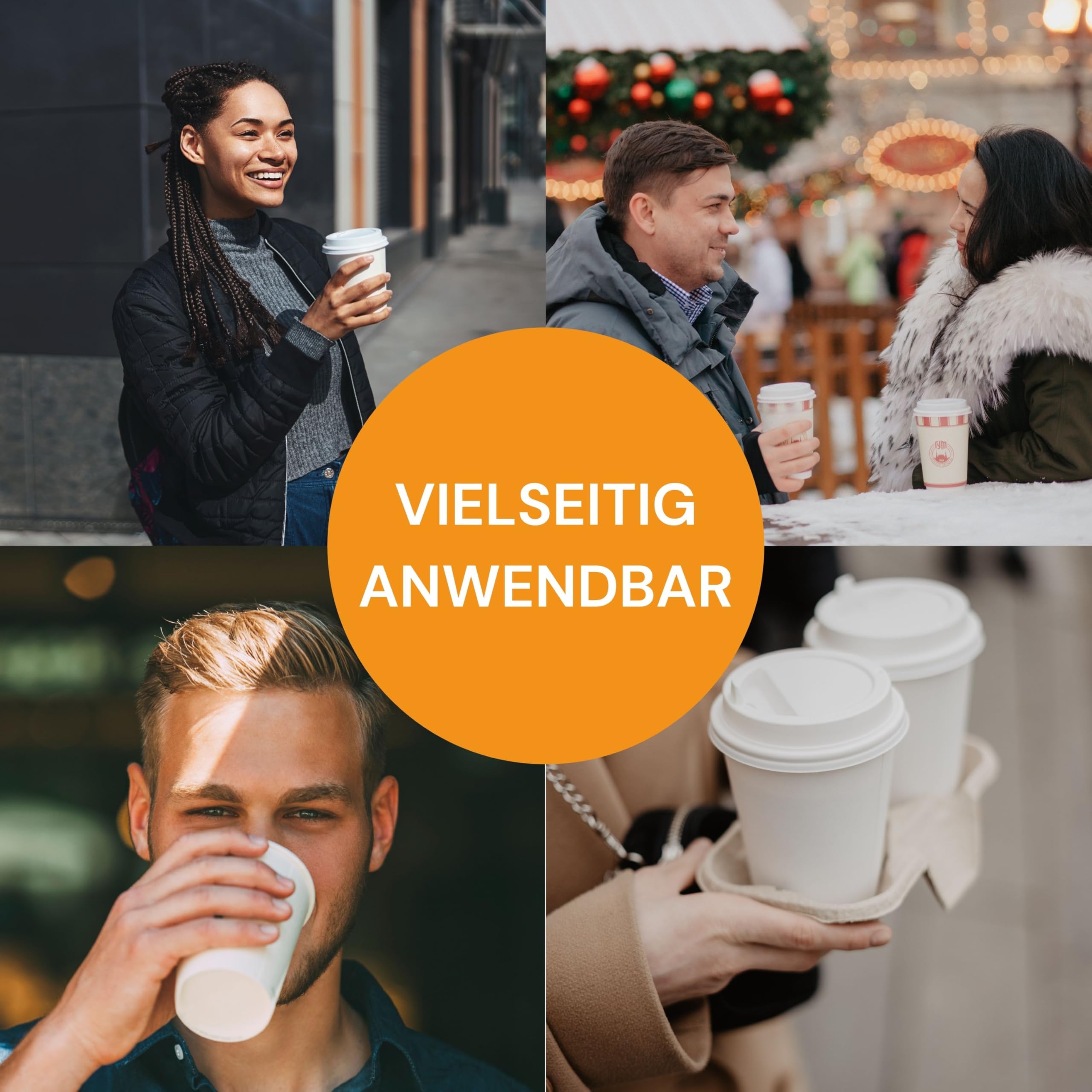 LogiPack 200 Stück Pappbecher 250ml / 8 oz Ø 80 mm Weiß - Bio Einwegbecher plastikfrei - Kaffeebecher Nachhaltig & Recycelbar - Für Kaffee, Smoothies, und mehr
