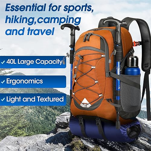 Miniatura 7 de IGOLUMON Mochila de senderismo de 40 L, plegable, ligera, mochila de camping para hombres y mujeres, impermeable, mochila de senderismo al aire