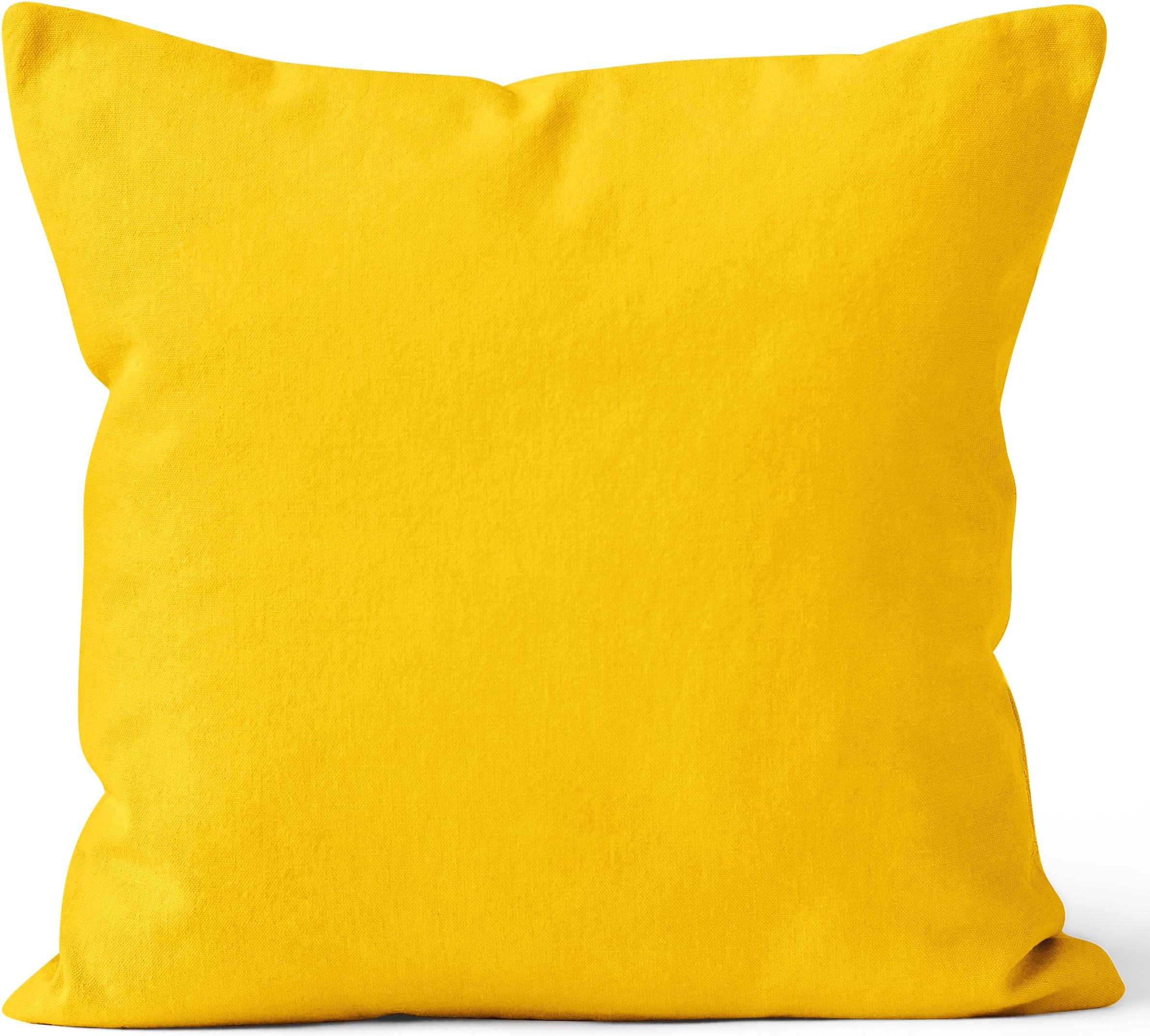 Encasa XO Throw Pillow Covers 16x16 in Set of 1 Sunbeam Yellow | No Inserts | Cotton Pillow Covers for Living Room, Bed, Sofa, Couch | Decorative Cushion Covers with Improved Zipper