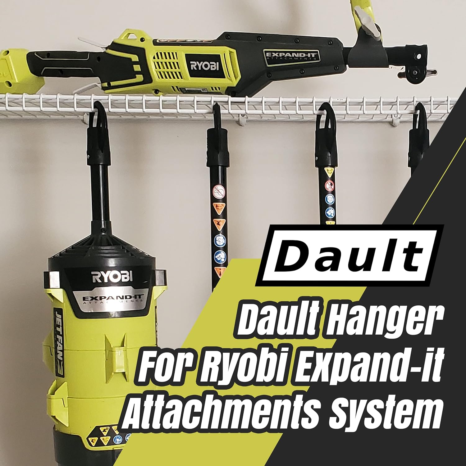 DAULT American-Made Heavy Duty Garage Storage Hooks for Ryobi Expand-It Attachments | Tool Organizer Hangers | Wall Mount Utility Hooks | Set of 3 | Made in U.S.A. (Patented)