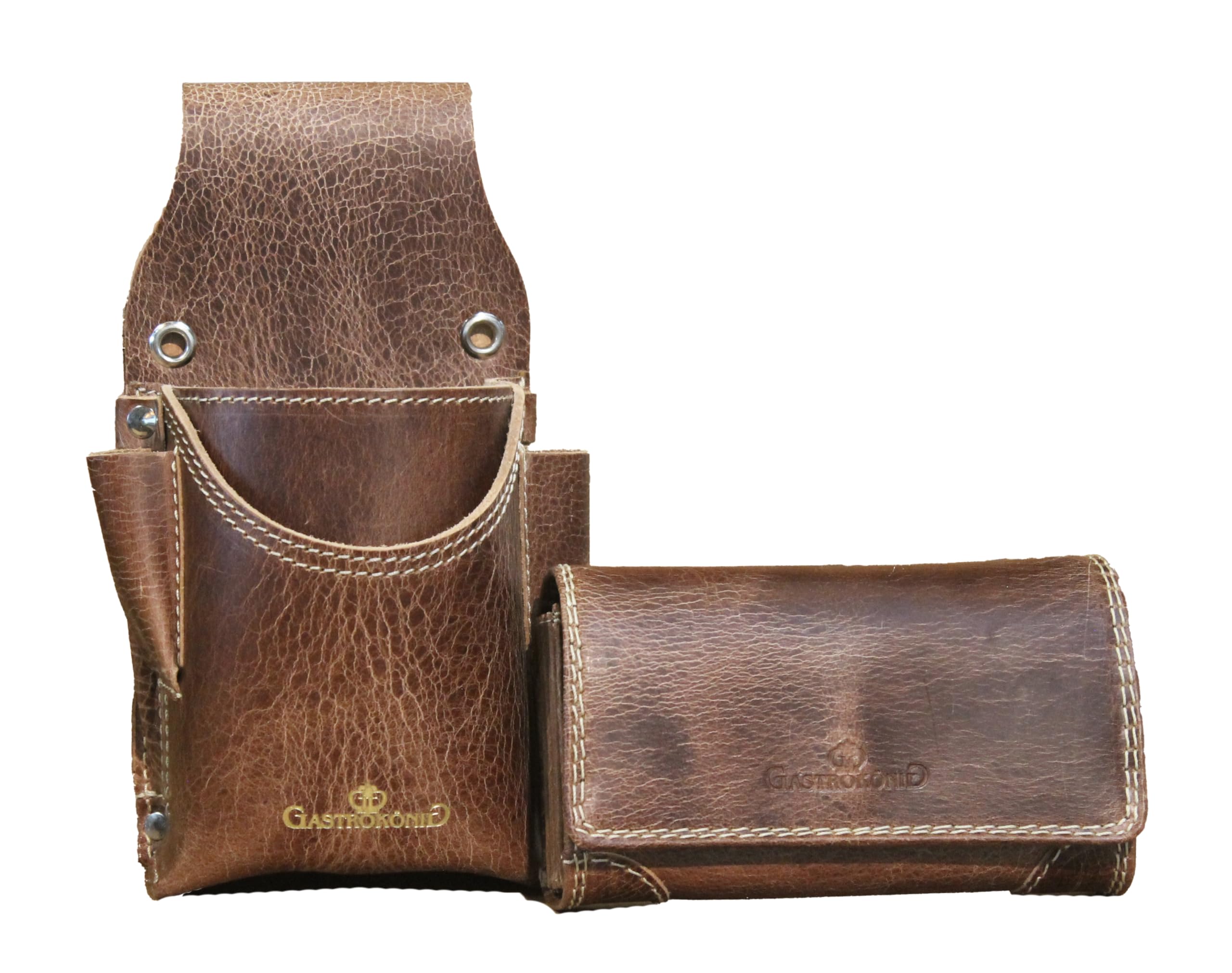 Kellnertaschen-Set, das Original, Garantie lebenslang, Kellnergeldtasche, Kellner-Portemonnaie, Kellnerbörse aus Leder, für Männer und Frauen (Bison Braun Used)