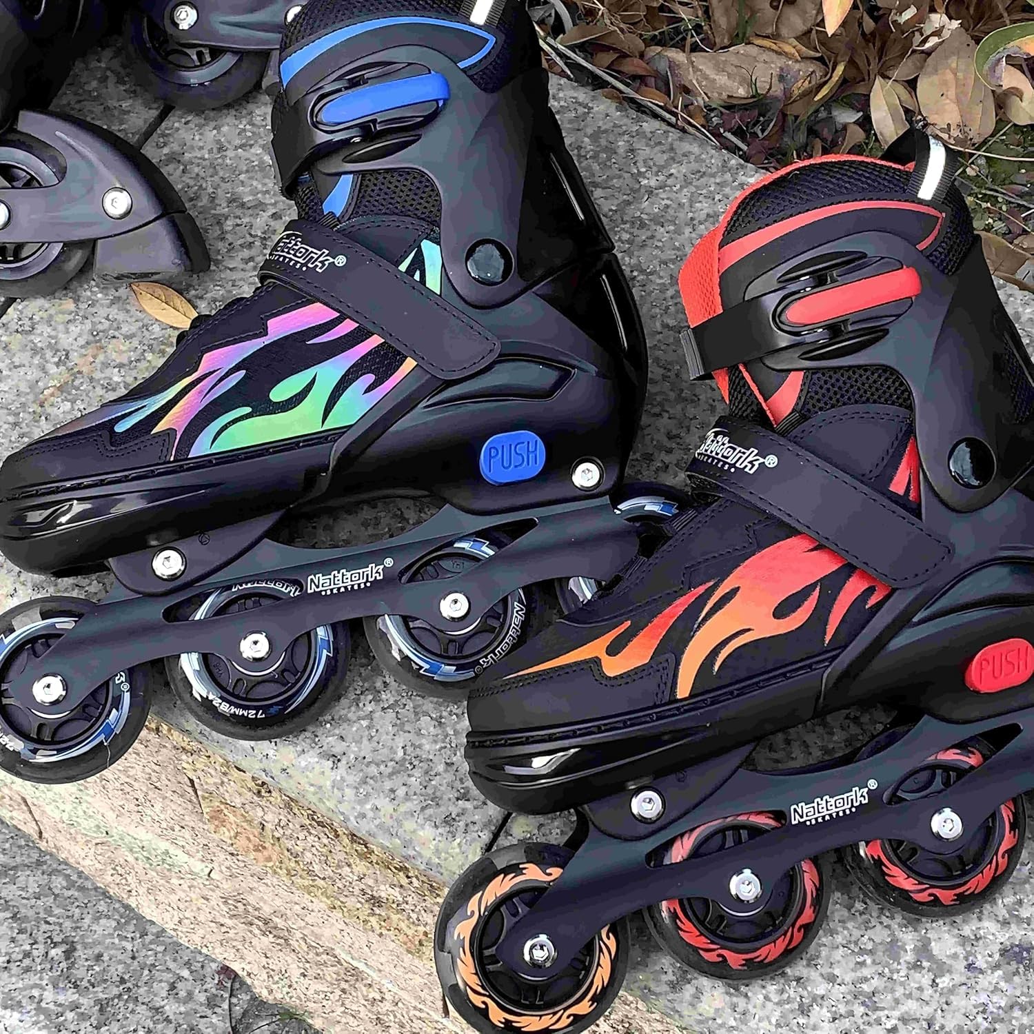 Nattork Adjustable Inline Skates for Kids and Teens, Nezha Inferno Skates Indoor and Outdoor Blades Rolle for Boys Girls Youth Aged 6-16, Adult Beginners Flame Style