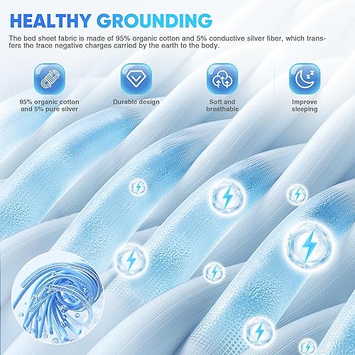 Miniatura 2 de Grounding Sheets Full XL, 95% algodón orgánico + 5% fibra de plata pura, sábanas a tierra con cable de tierra, kit de conexión a tierra para terapia