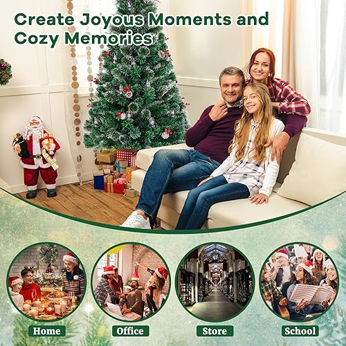 Miniatura 88 de Goplus Árbol de Navidad artificial de fibra óptica preiluminado, con luces LED multicolor y copos de nieve (6 pies)