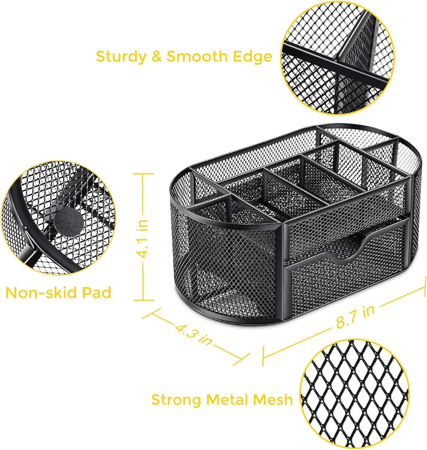 SITHON Mesh Desk Organizer, Multifunctional Office Desktop Stationery Organizer with Drawer, Pencil Holder, Home Office Supplies Desk Accessories Organizer, Black