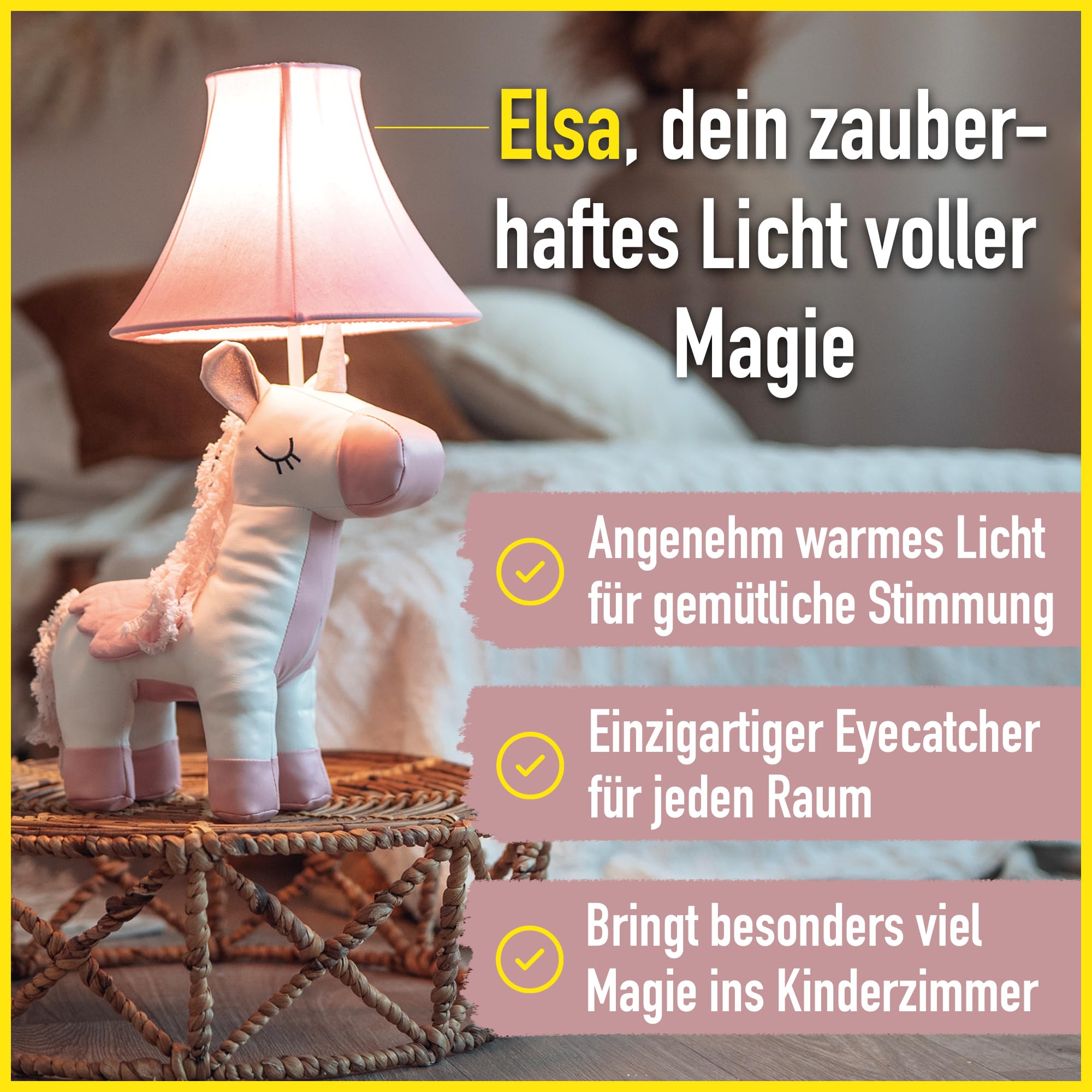 Happy Lamps Elsa das Einhorn LED-Tischlampe Kinderzimmer 51 cm Geschenkidee | handgefertigt, kindersicher, ideal fürs Kinderzimmer, Geschenkidee