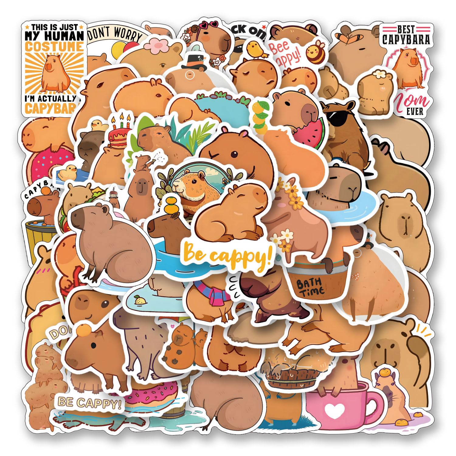 60pcs Capybara Stickers Vinyl Waterproof Aesthetic Cute Cartoon Animals Decals Stickers for Laptop, Water Bottles, Skateboard, Book, Scrapbook Luggage Capybara Decals for Adults, Teens, Kids