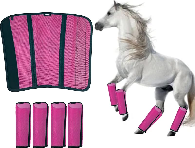 Botas Antimoscas para Cavalos em Mesh Respirável Angetra, Rosa, Pacote com 4