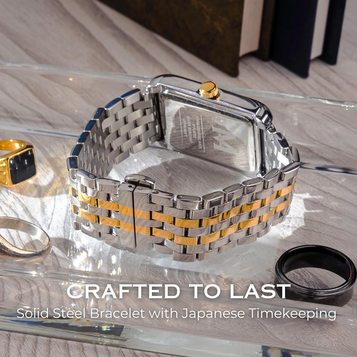 Miykon Vintage Dress Watches for Men – Square Tank Watch with Solid Stainless Steel Bracelet, Mens Dress Watches – Japanese Quartz, Waterproof to 100ft - Image 5