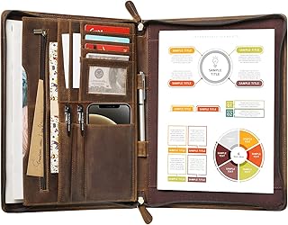 RingSun Portfolio-Mappe aus echtem Leder für A4/Pad/Telefon, mit Reißverschluss, Business-Dokumenten-Planer Damen/Herren, Leder-Ordner, Organizer Tablet-Hülle und Handschrift-Block, RS63, braun