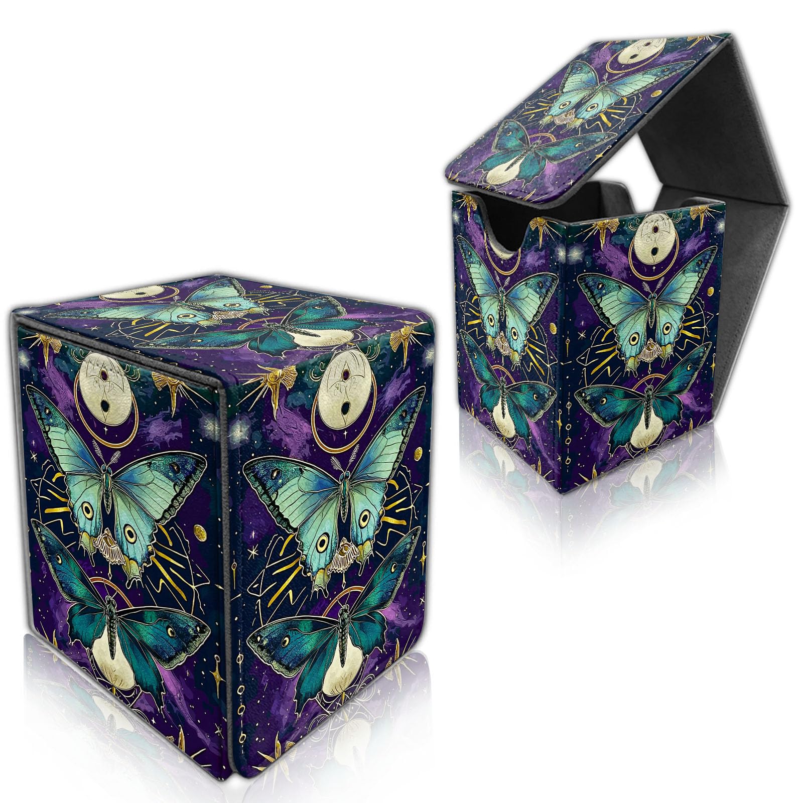 DISUOFEART for MTG Deck Box, Trading Card Storage Case Holds 100+ Sleeved Cards, Mystic Butterfly Symbols Magnetic Closure Durable Deck Holder for Magic The Gathering, TCG & Commander