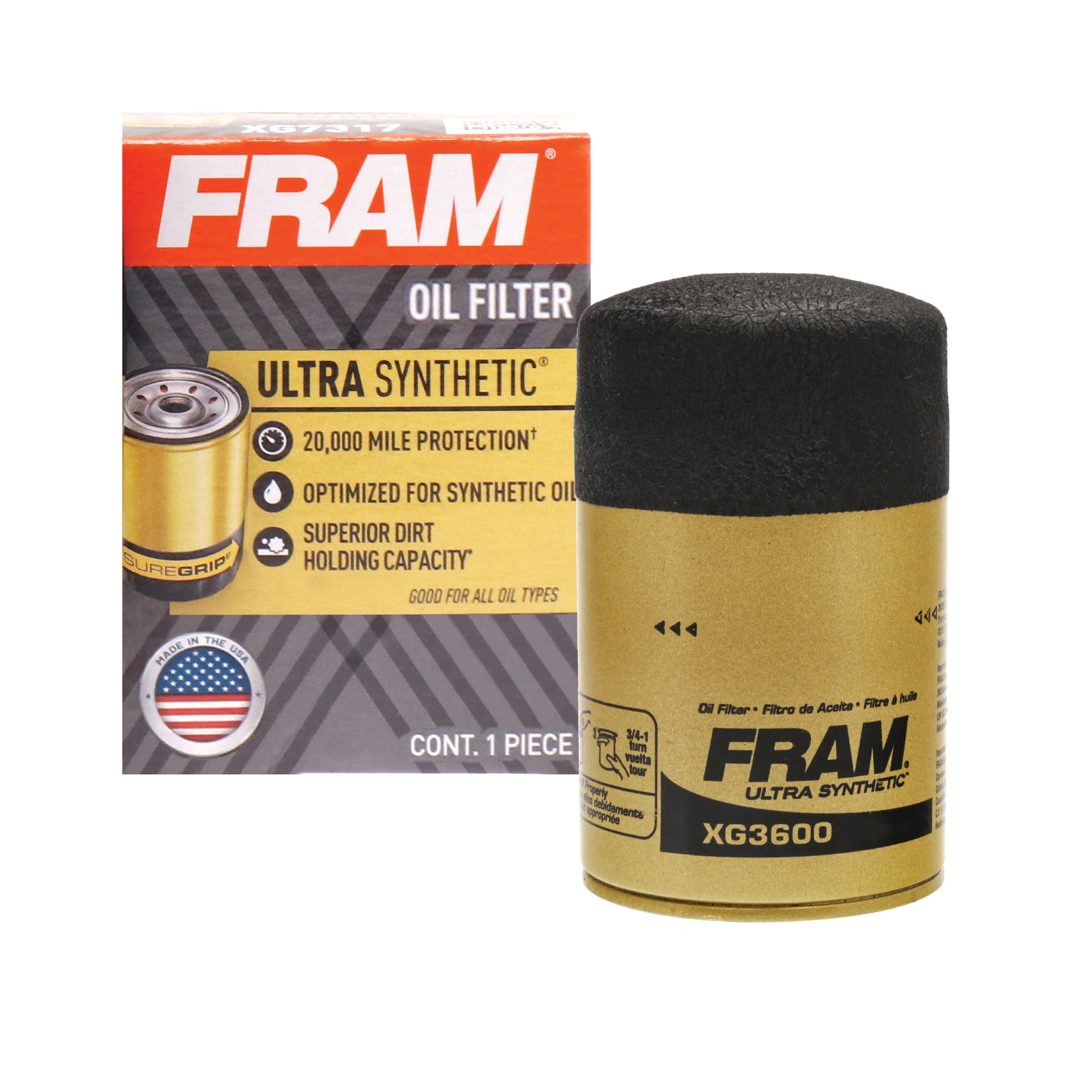 FRAM Ultra Synthetic XG3600 20K Mile Change Automotive Replacement Engine Oil Filter for Synthetic Oil Changes, Premium Vehicle Engine Protection Oil Filter for Select Vehicle Model Years