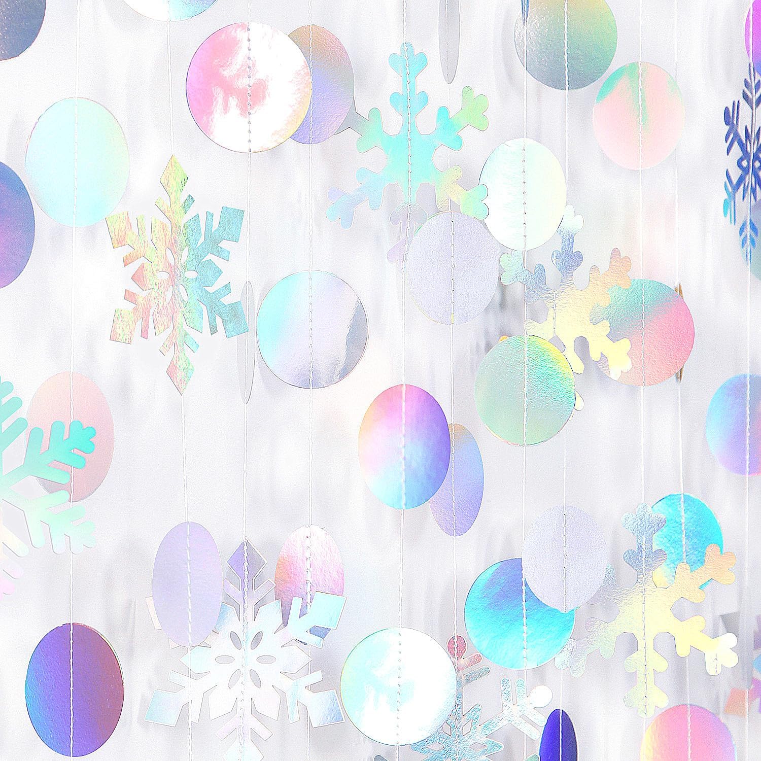 Snowflake Snow White-Silver Christmas Party-Decorations Garland and Iridescent-Holographic Christmas Party-Decorations Snowflake-Snow Garland