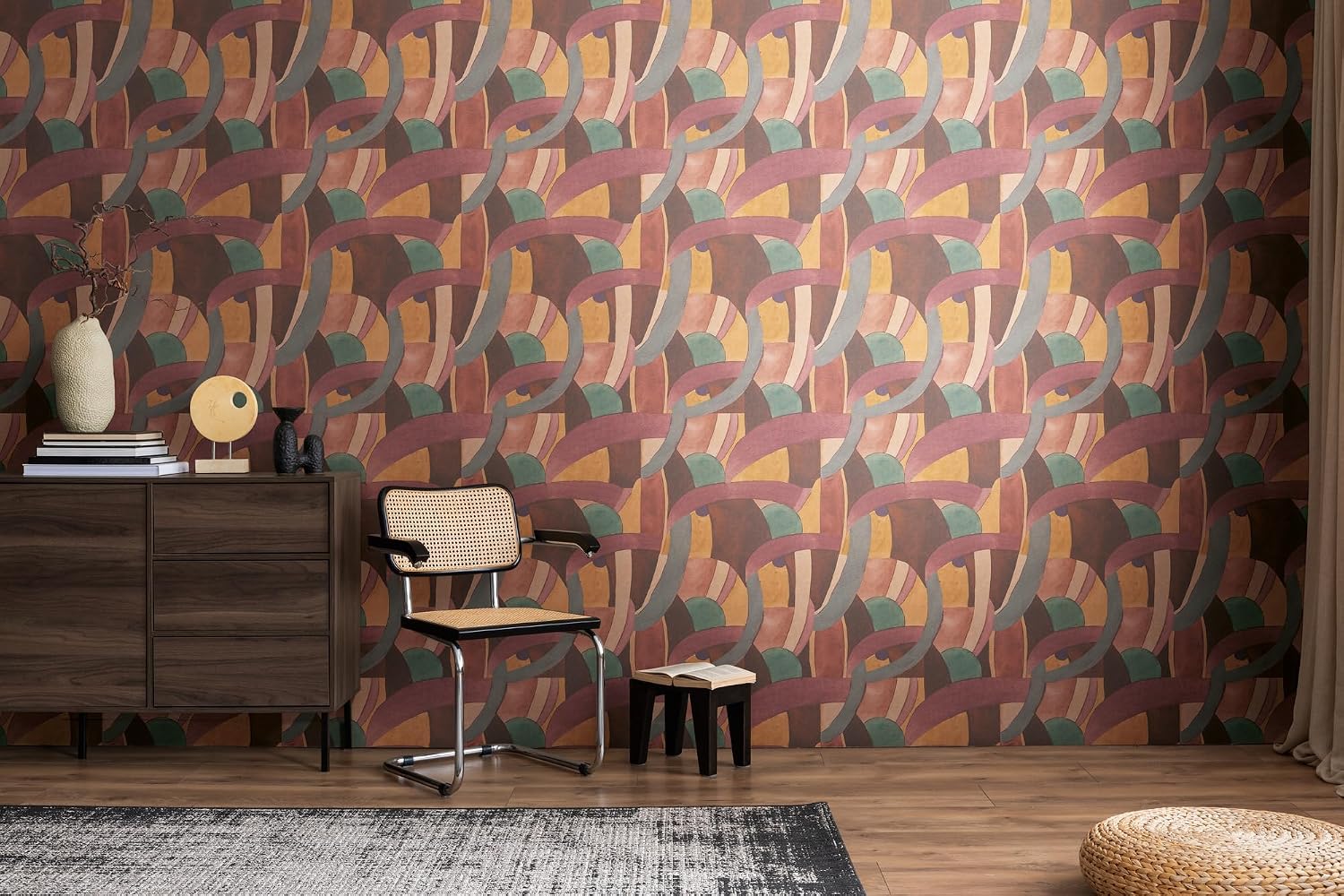 Livingwalls Anna D'Andrea 782141 Non-Woven Wallpaper Graphic 10.05 m x 0.53 m - Brown, Red, Yellow, Blue - Smooth Wallpaper