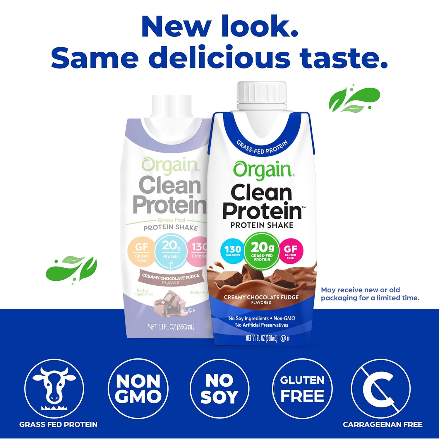 Orgain Grass Fed Clean Protein Shake, Creamy Chocolate Fudge - Meal Replacement, Ready to Drink, Gluten Free, Soy Free, Kosher, Non-GMO Packaging May Vary,11 Fl Oz (Pack of 12) : Grocery & Gourmet Food