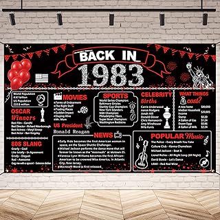 Red 40th Birthday Party Decorations Black Red Back in 1983 Banner 40 Year Old Birthday Party Poster Supplies Vintage 1983 Backdrop Photography Background for Men & Women 40th Class Reunion