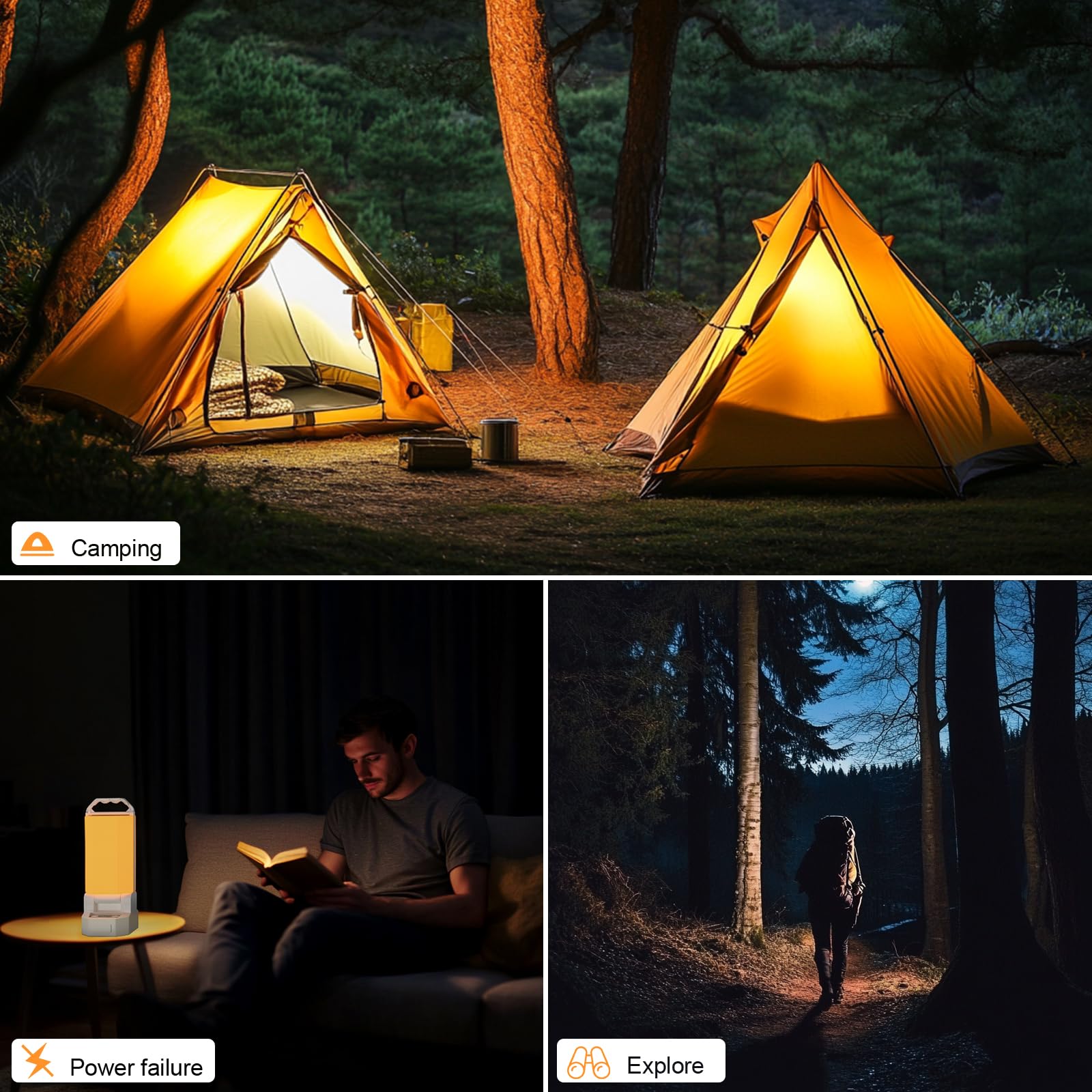 SoulBay Lampada Campeggio, Solare USB Ricaricabile Lampada da Campeggio Impermeabile Dimmerabili Portatile LED Lanterna per Tenda Campeggio, Escursioni all'aperto, Interruzioni di Corrente, Emergenze