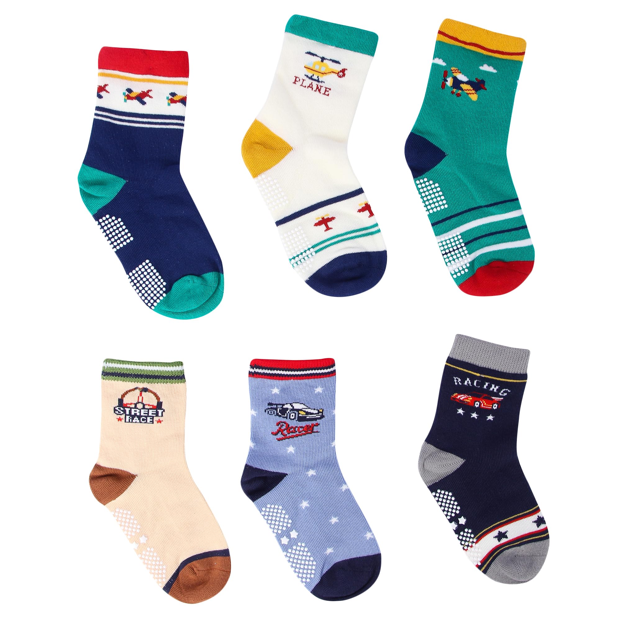 Cotton Printed Anti Slip Grip Dotted Socks for Kids & Babies Boys & Girls (Assorted/Random Designs)-(Pack Of 6)-image-12