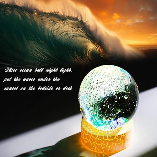 Miniatura 4 de Figuras de bola de cristal hechas a mano con olas del océano sopladas a mano, orbes azules con decoración de acuario verde, bola de vidrio