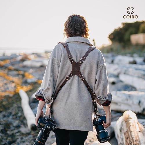 Miniatura 39 de Arnés de cámara para 2 cámaras – Correa de cuero de doble hombro para cámara – Arnés de cámara doble para DSLR/SLR