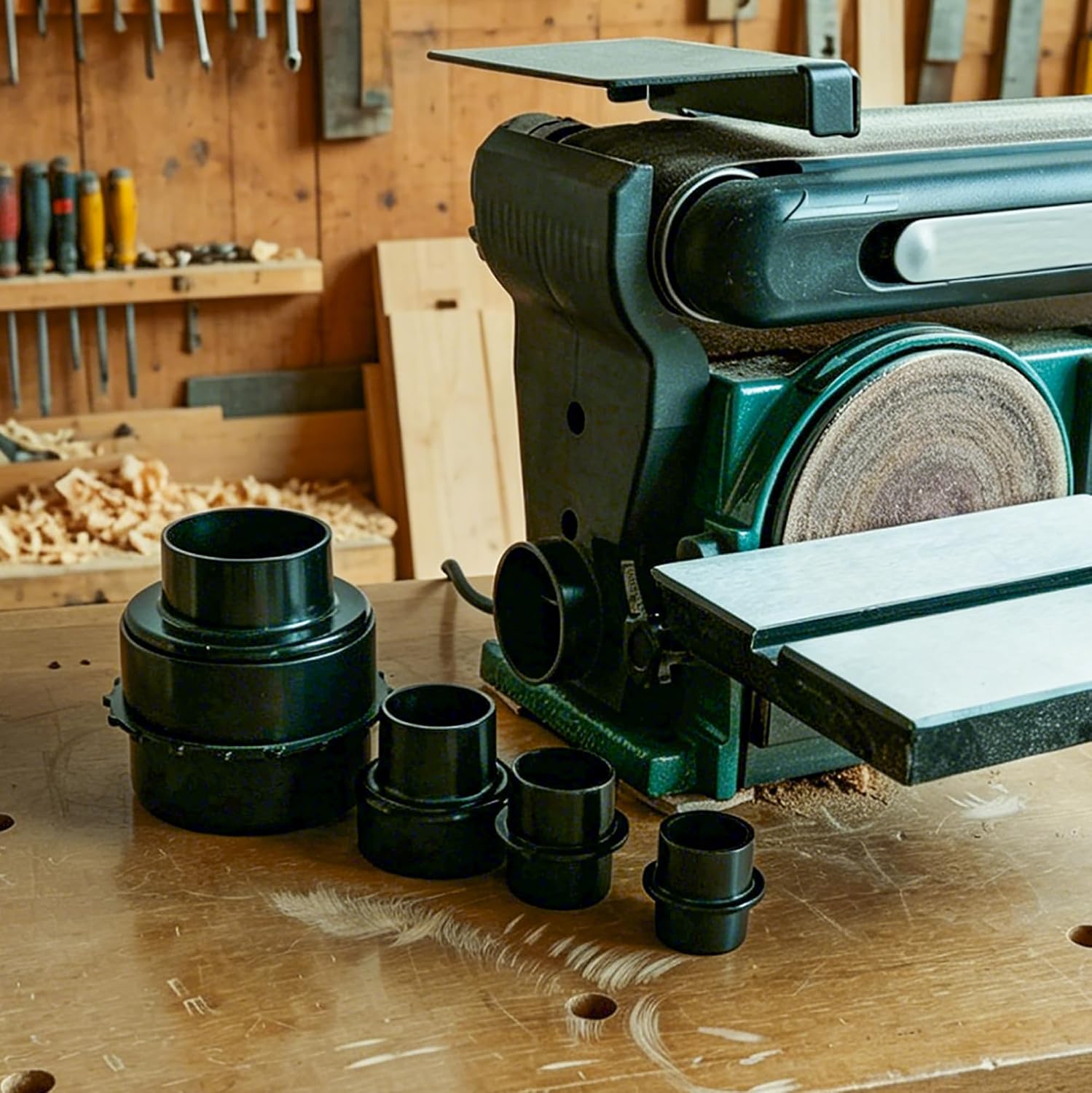 5-Step Modular Dust Hose Reducer and Adapter Set for Dust Collection on Power Tools and Dust Collector.