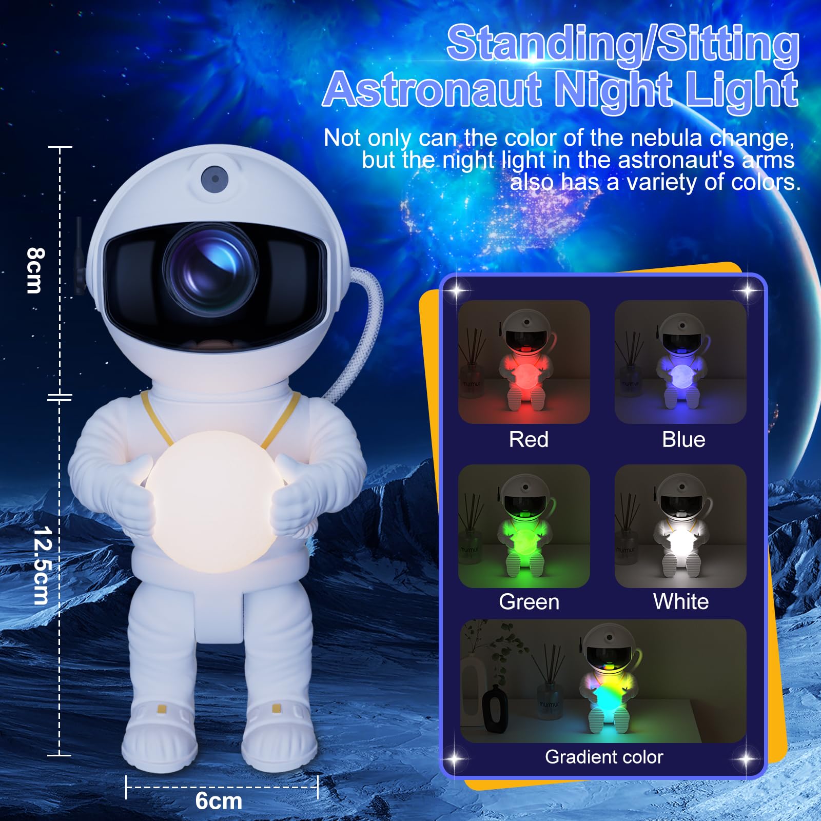 Proiettore Stelle Soffitto LED Astronauta Proiettore Stelle 360° Regolabile, con Telecomando, 8 Modalità di Nebulosa, Luce Notturna, Lampada Proiettore Stelle Bambini Adult