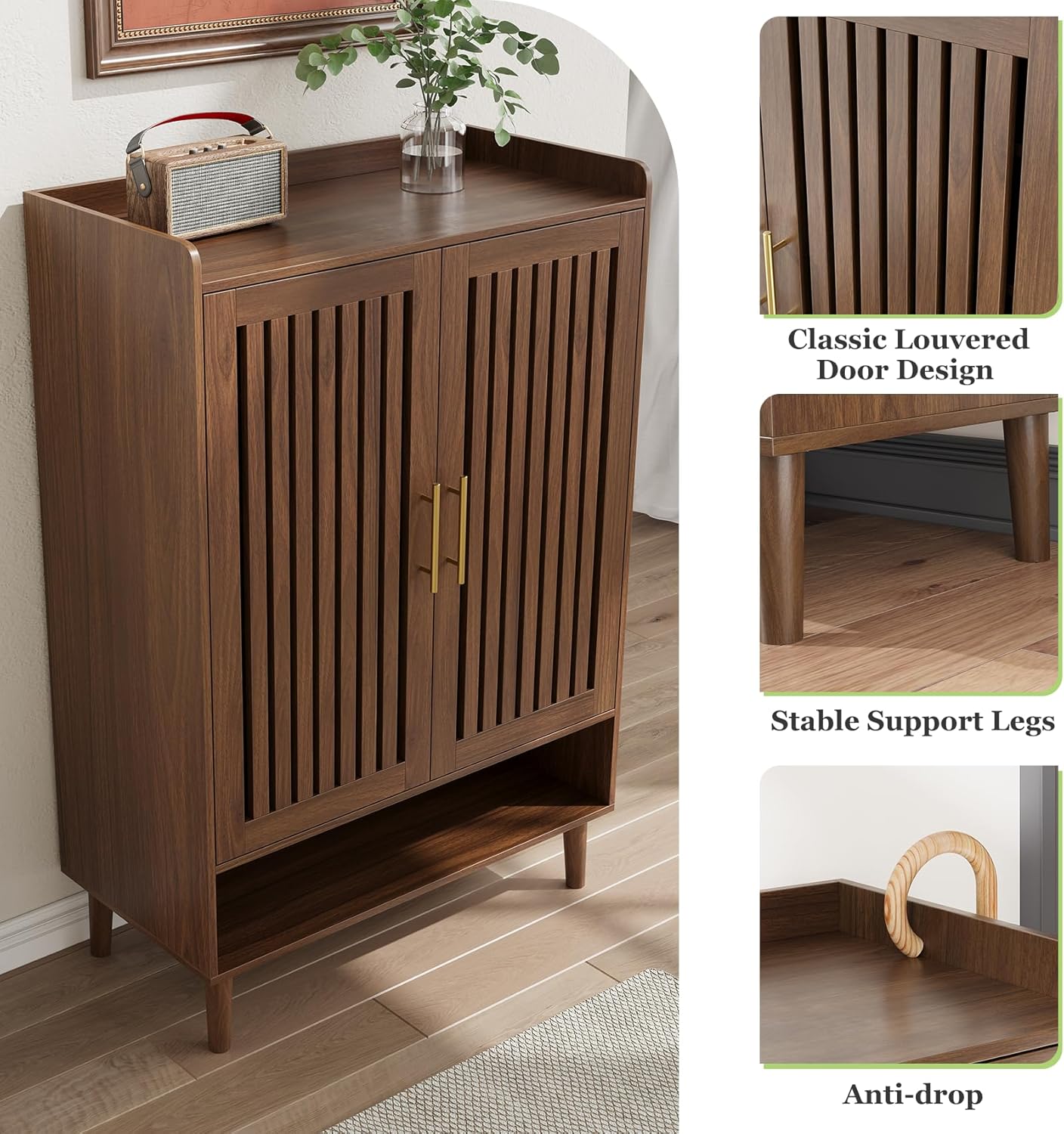 Shoe Cabinet, Large 6-Tier Shoe Storage Cabinet with Louvered 2 Doors, 44" Tall Freestanding Entryway Shoe Cabinet with Adjustable Shelves, Modern Shoe Organizer Cabinet, Shoe Rack Cabinet (Walnut)