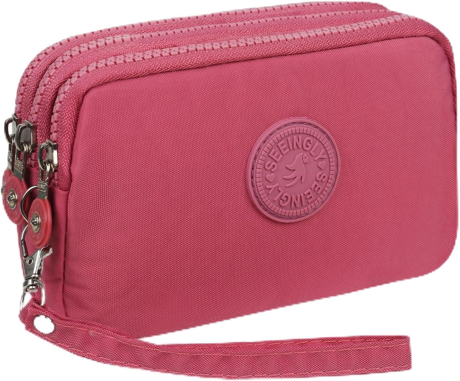 Multifunction 3 Layers Zipper Key Card Phone Pouch Coin Money Bag Purse Wallet (Watermelon Red)