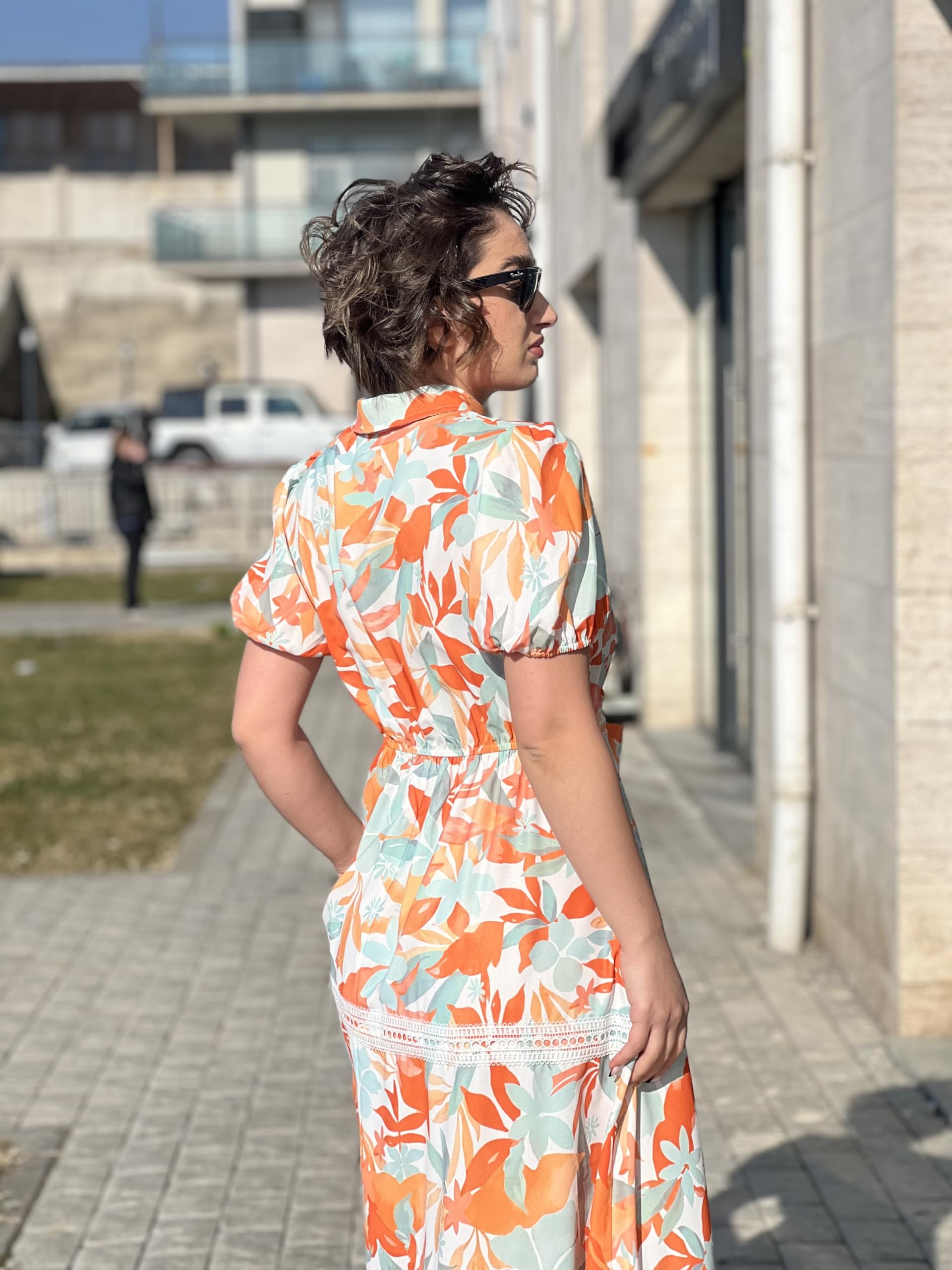 GRACE KARIN Women's 2026 Summer Floral Flowy Dresses Boho Tie Belt Short Puff Sleeve A Line Maxi Shirt Dress with Pocket