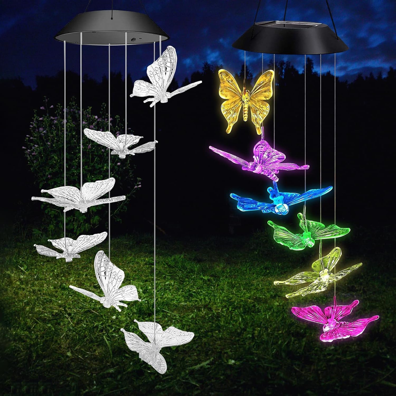 Geezy Women's Multicolor Butterfly Solar Wind Chimes With 6 Colourful Led Lights – Weather Resistant, Auto Light Sensor, Spiral Design – Outdoor Butterfly Garden Ornament & Gifts For Patio, Home Décor